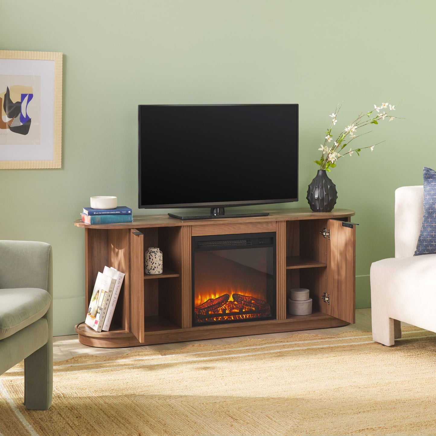 Chloe Modern Scandinavian Reeded 60" Fireplace TV Stand