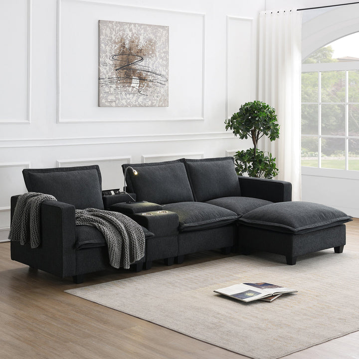 Walker Edison | Chenille Modern Sectional Cloud Pillow Top Sofa