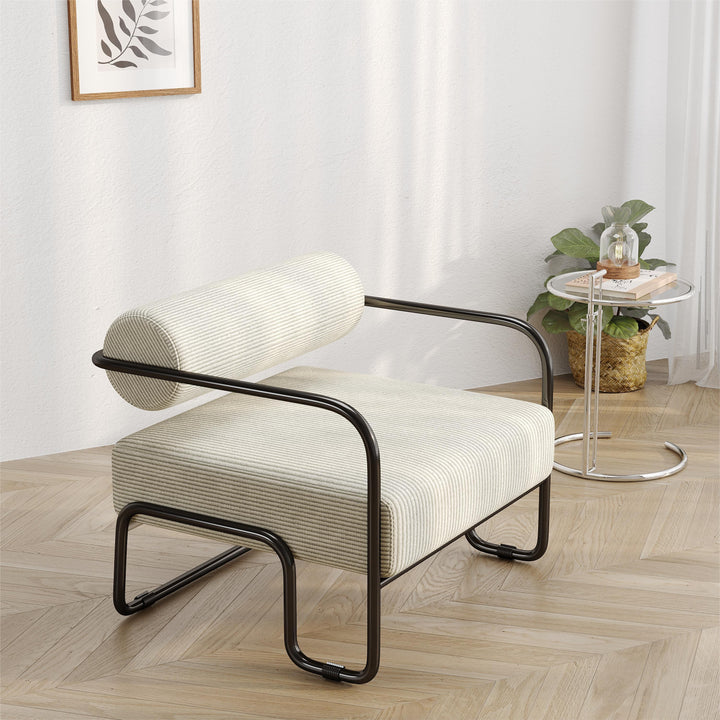 Walker Edison - Living room iron sofa chair, lazy individual chair, balcony leisure chair (Color: Beige)