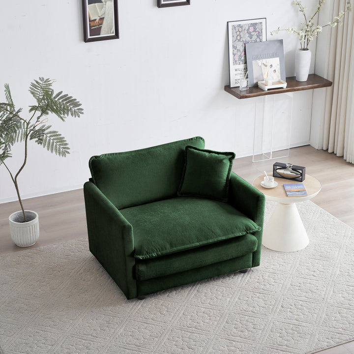 Walker Edison - Comfy Deep Single Seat Sofa Upholstered Reading Armchair Living Room Chair Green Chenille Fabric , 1 Toss Pillow