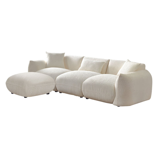 Walker Edison | Minimalist Sherpa 3-Seater Sofa with Ottoman