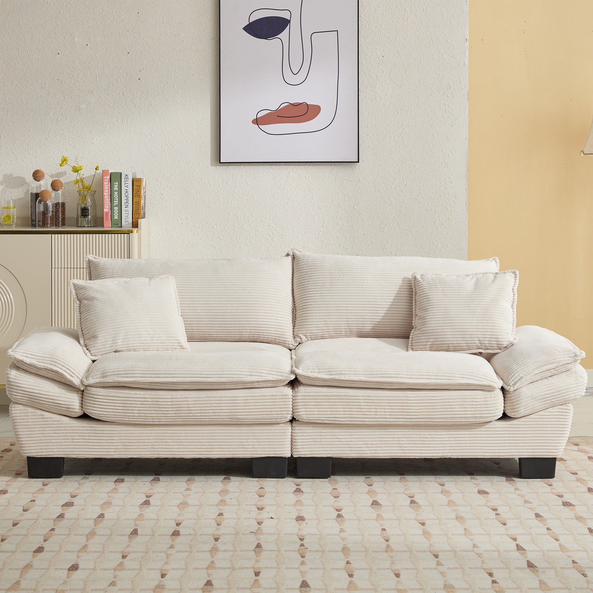 Walker Edison | Corduroy Loveseat Sofa with Pillows Beige