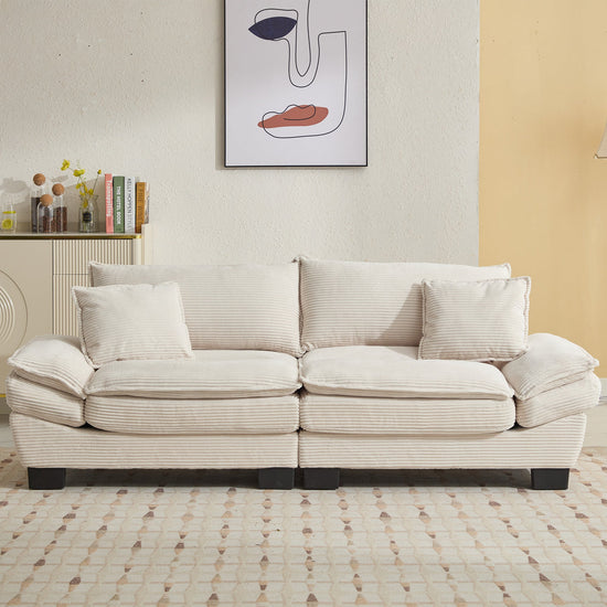 Walker Edison | Corduroy Loveseat Sofa with Pillows Beige