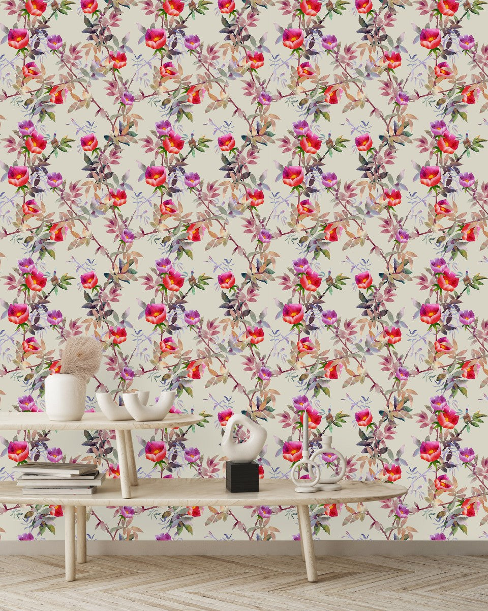 Stylish Beige Wallpaper with Flowers Vogue