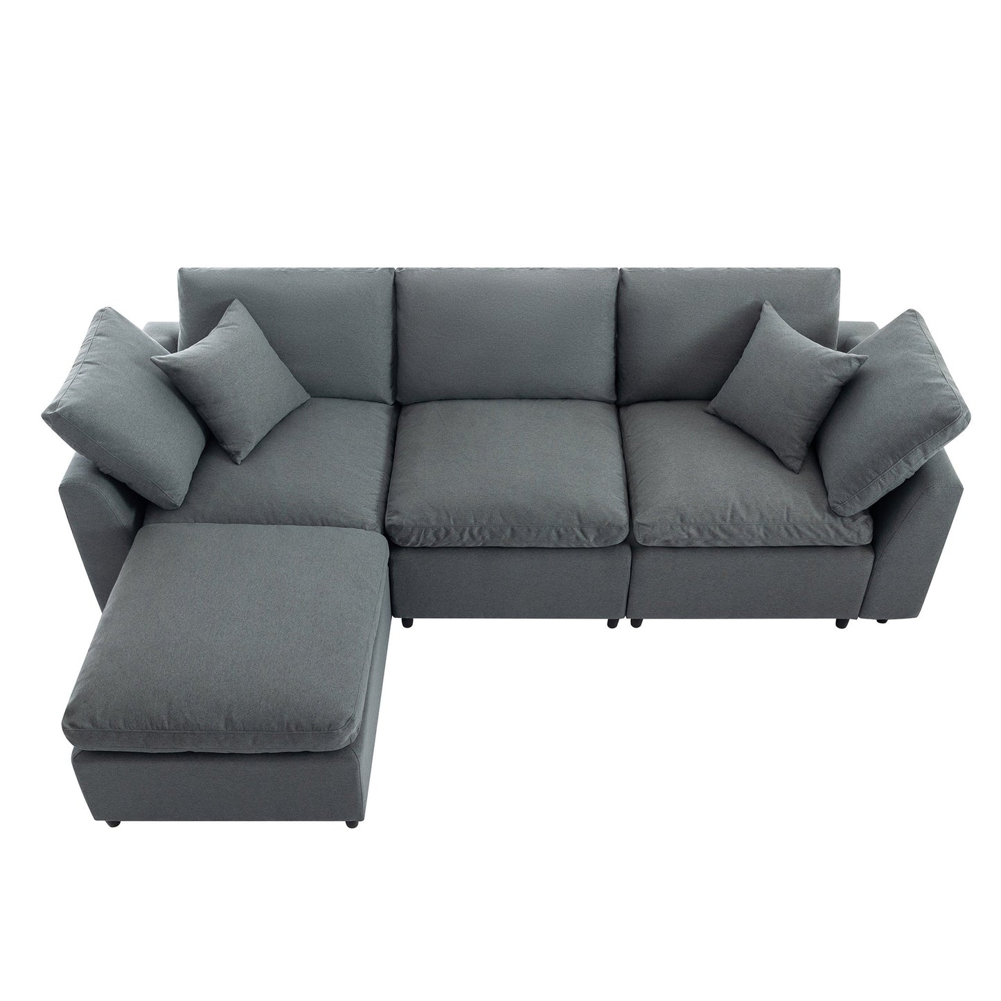 Walker Edison | Grey Cloud Pillow Top Sectional Sofa with Ottoman