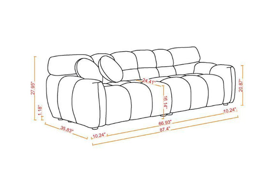 Walker Edison - 87.4 length, 35.83" depth, human body structure, marshmallow sofa, boucle sofa, 3 seater, BEIGE BOUCLE