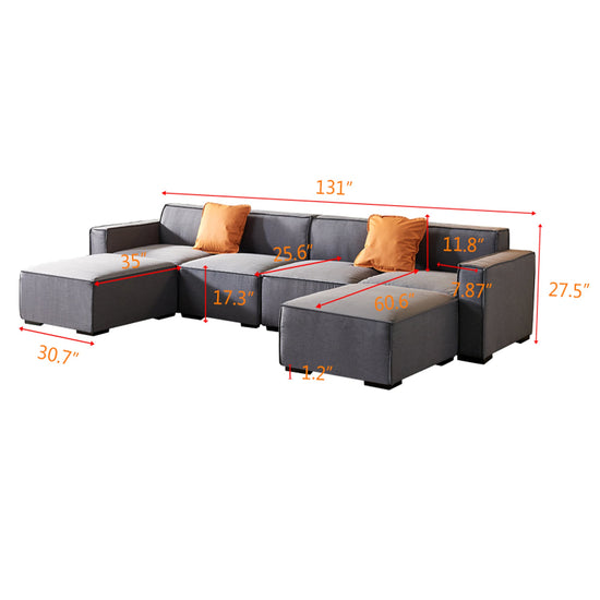 Walker Edison | Linen Modular U Shape Sectional Sofa