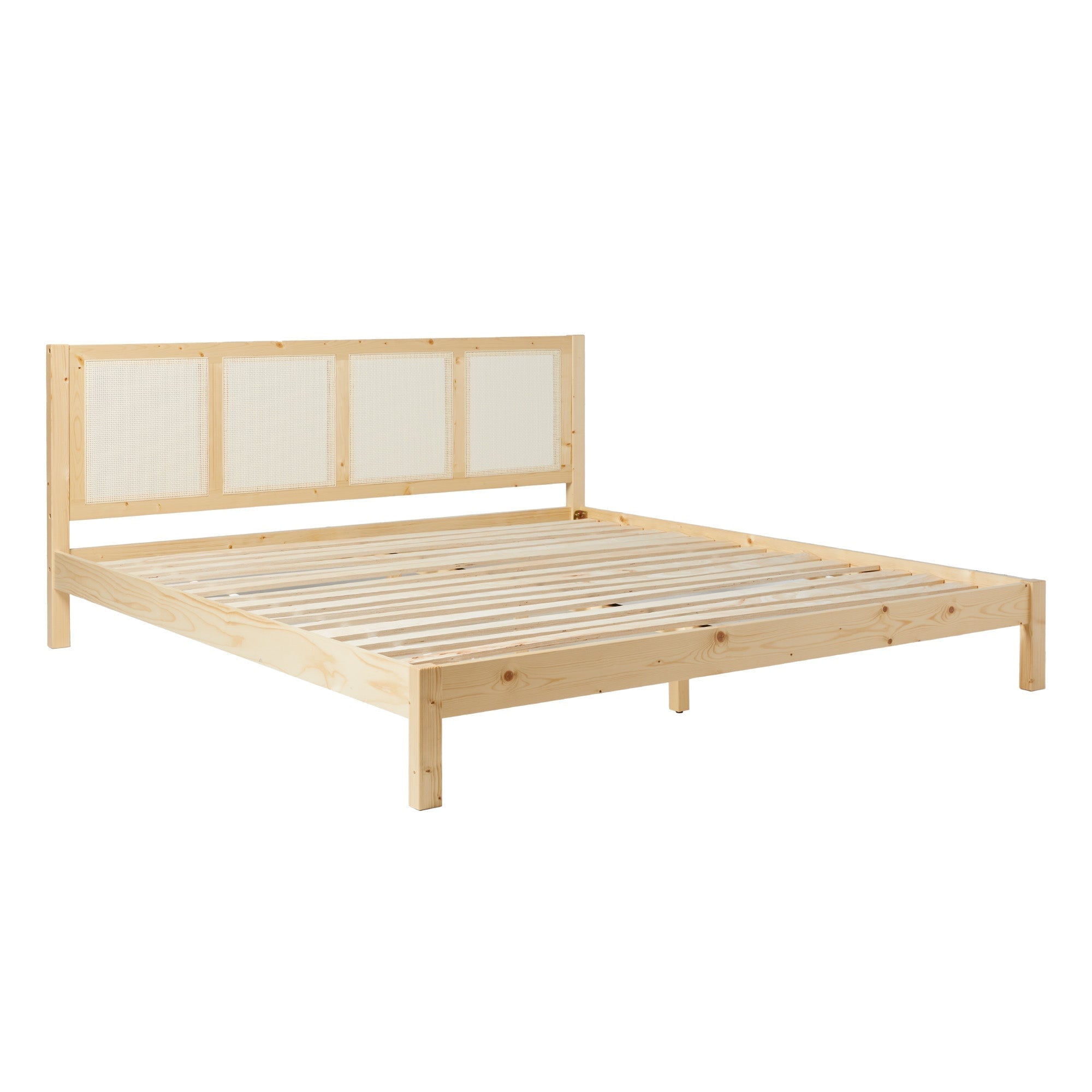 Yasmina Solid Wood Rattan Paneled Platform Bed (Queen or King)