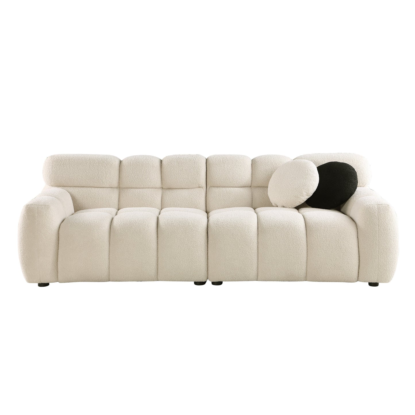 Walker Edison - 87.4 length, 35.83" depth, human body structure, marshmallow sofa, boucle sofa, 3 seater, BEIGE BOUCLE