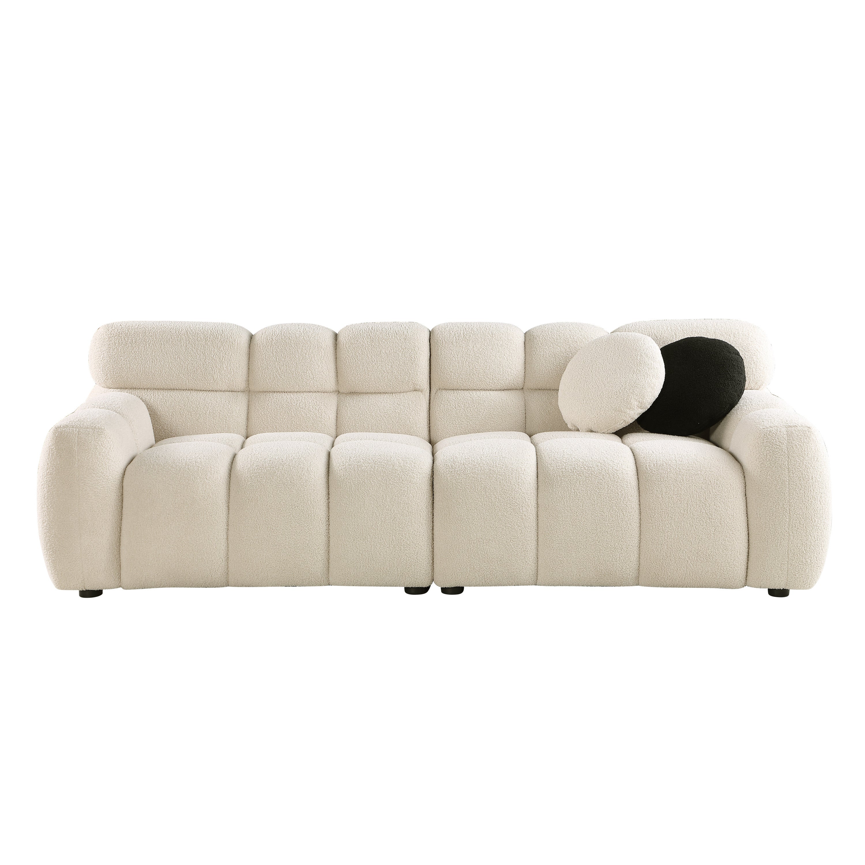 Walker Edison - 87.4 length, 35.83" depth, human body structure, marshmallow sofa, boucle sofa, 3 seater, BEIGE BOUCLE