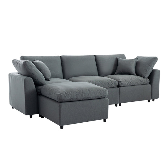 Walker Edison | Grey Cloud Pillow Top Sectional Sofa with Ottoman