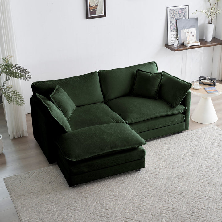 Walker Edison | Chenille L-Shaped Loveseat Sectional with Ottoman