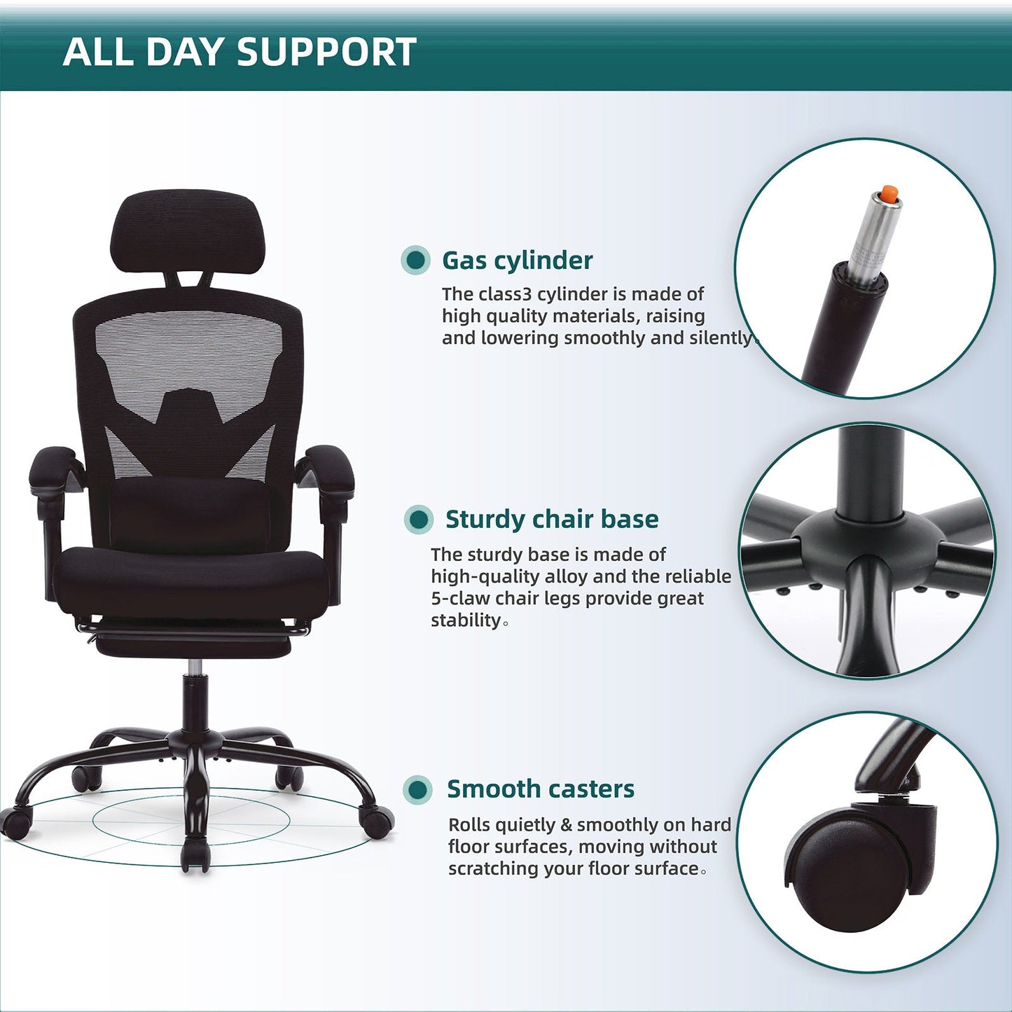 Walker Edison - Mesh High Back Ergonomic Office Chair Lumbar Support Pillow Computer Desk Chair