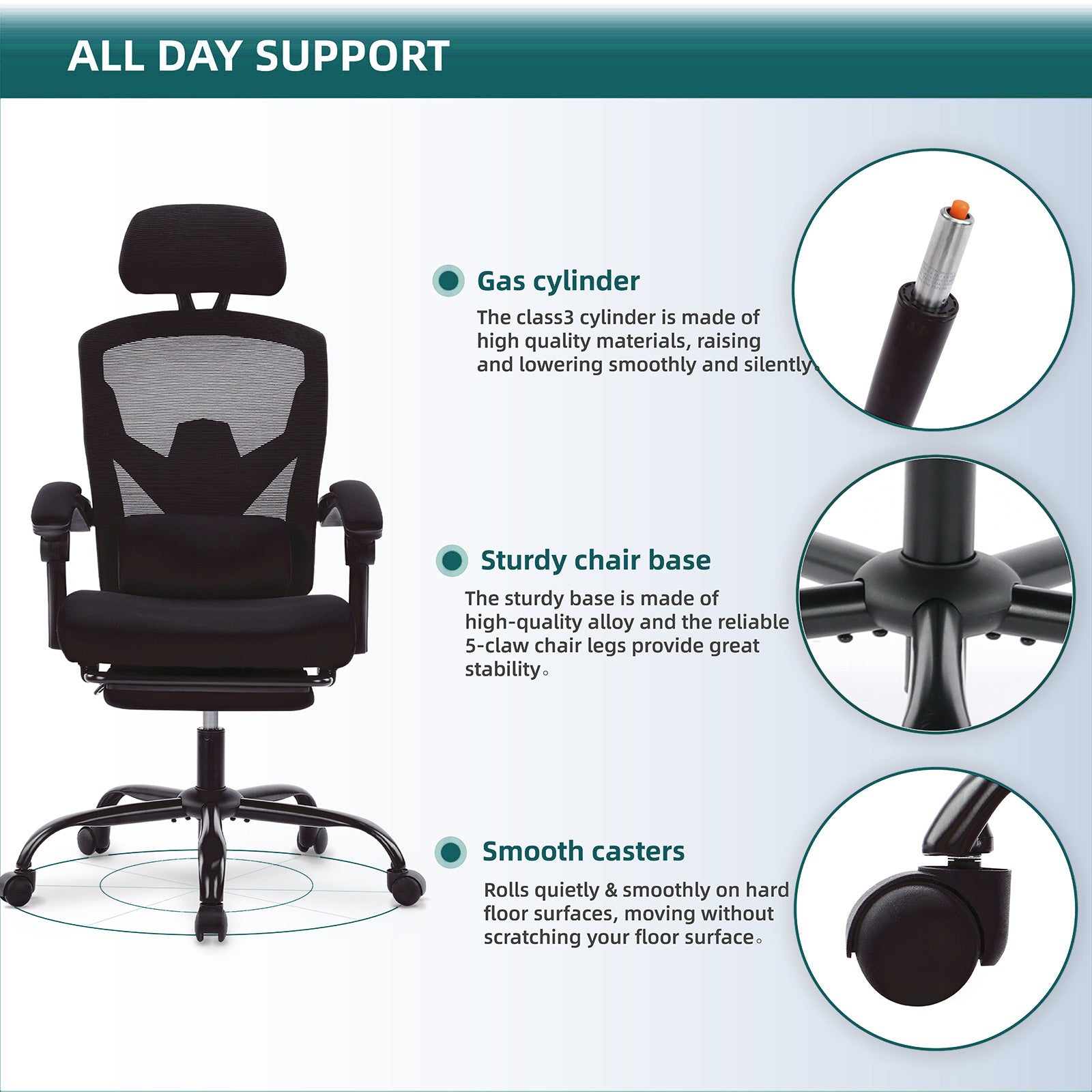 Walker Edison - Mesh High Back Ergonomic Office Chair Lumbar Support Pillow Computer Desk Chair