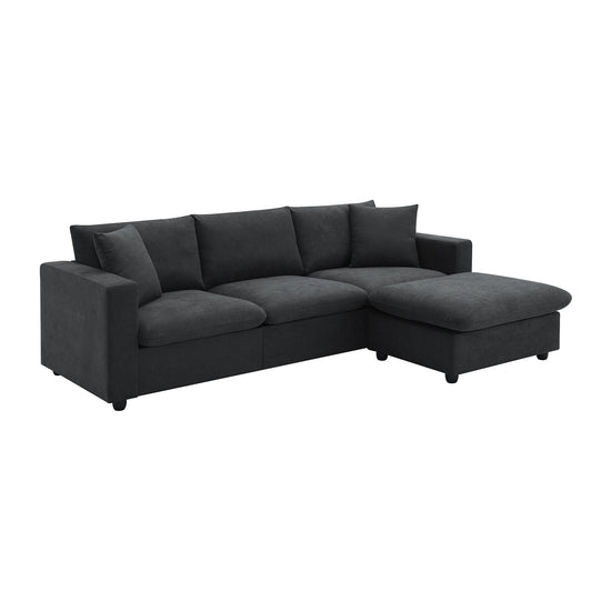 Walker Edison - Modern Sectional Sofa, L-shaped Couch Set with 2 pillows, 4-seat Polyester Fabric Couch Set with Convertible Ottoman for Living Room, Apartment, Office