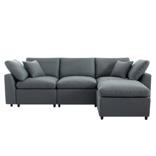 Walker Edison | Grey Cloud Pillow Top Sectional Sofa with Ottoman