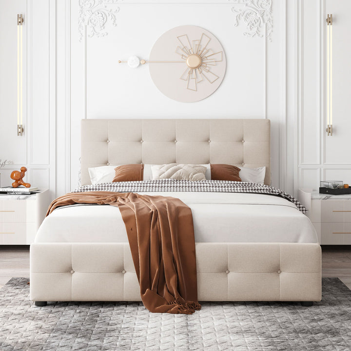 Walker Edison - Upholstered Platform Bed with Storage