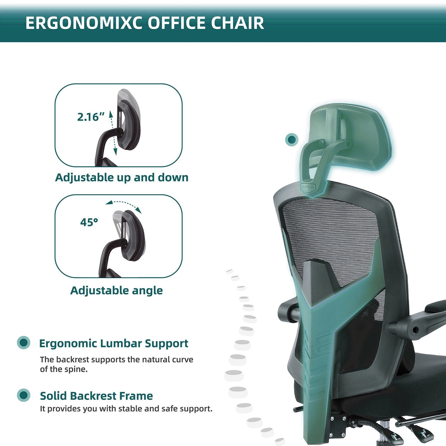 Walker Edison - Mesh High Back Ergonomic Office Chair Lumbar Support Pillow Computer Desk Chair