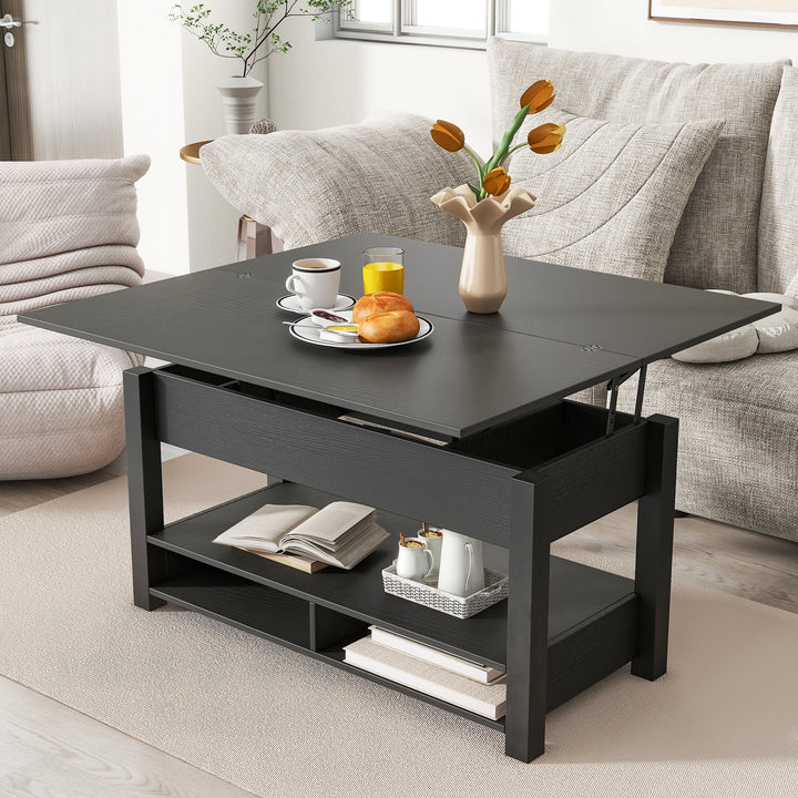 Walker Edison - Lift Top Coffee Table, Multi-Functional Coffee Table with Open Shelves, Modern Lift Tabletop Dining Table for Living Room, Home Office, Black