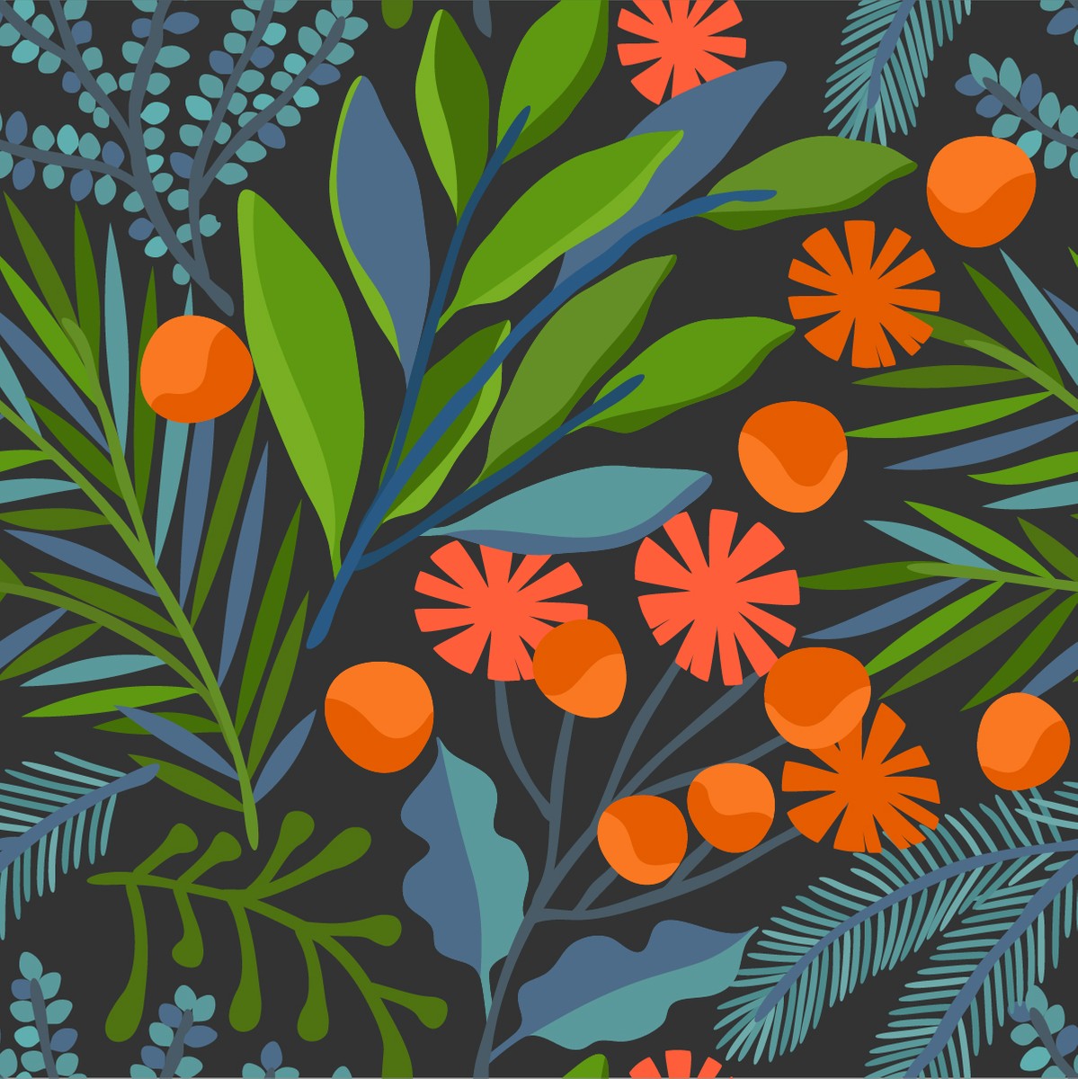 Green Leaves and Orange Flowers Wallpaper