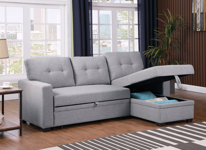 Walker Edison | Linen Pull Out Sectional Sofa with Chaise