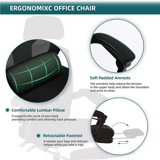 Walker Edison - Mesh High Back Ergonomic Office Chair Lumbar Support Pillow Computer Desk Chair