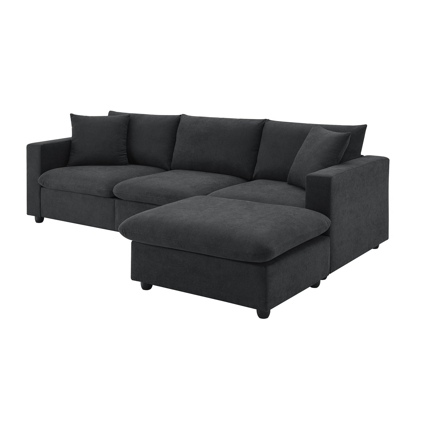 Walker Edison - Modern Sectional Sofa, L-shaped Couch Set with 2 pillows, 4-seat Polyester Fabric Couch Set with Convertible Ottoman for Living Room, Apartment, Office