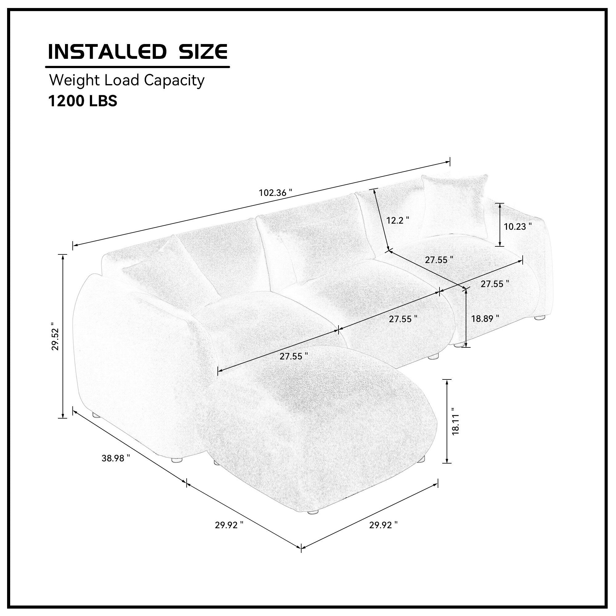 Walker Edison | Minimalist Sherpa 3-Seater Sofa with Ottoman