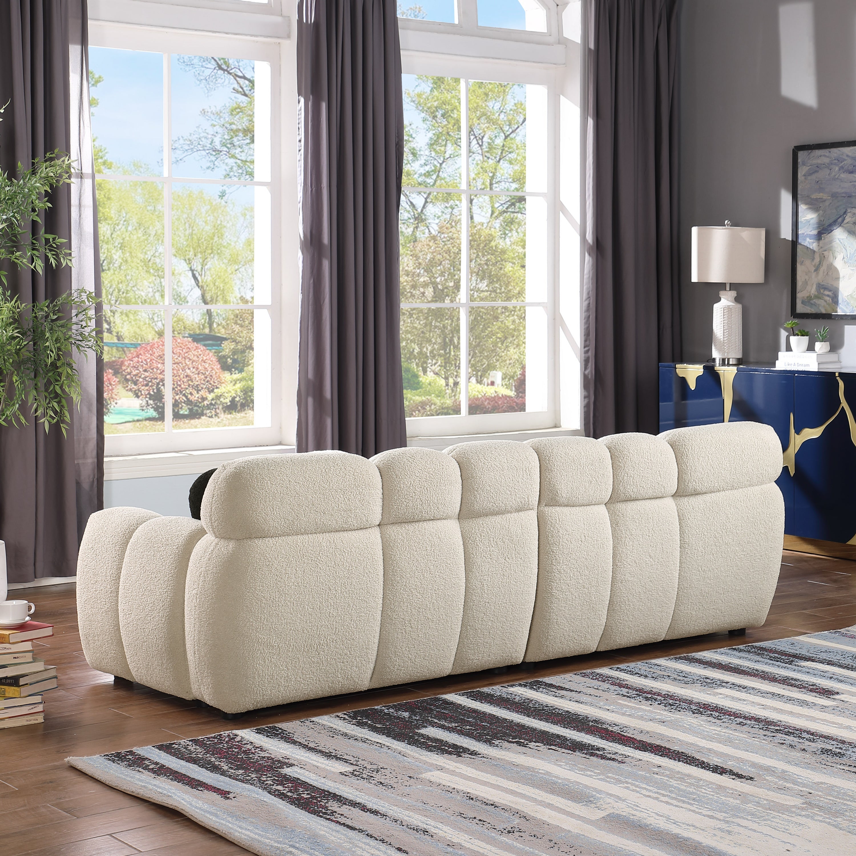 Walker Edison - 87.4 length, 35.83" depth, human body structure, marshmallow sofa, boucle sofa, 3 seater, BEIGE BOUCLE