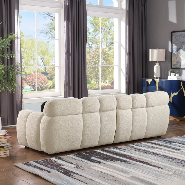 Walker Edison - 87.4 length, 35.83" depth, human body structure, marshmallow sofa, boucle sofa, 3 seater, BEIGE BOUCLE