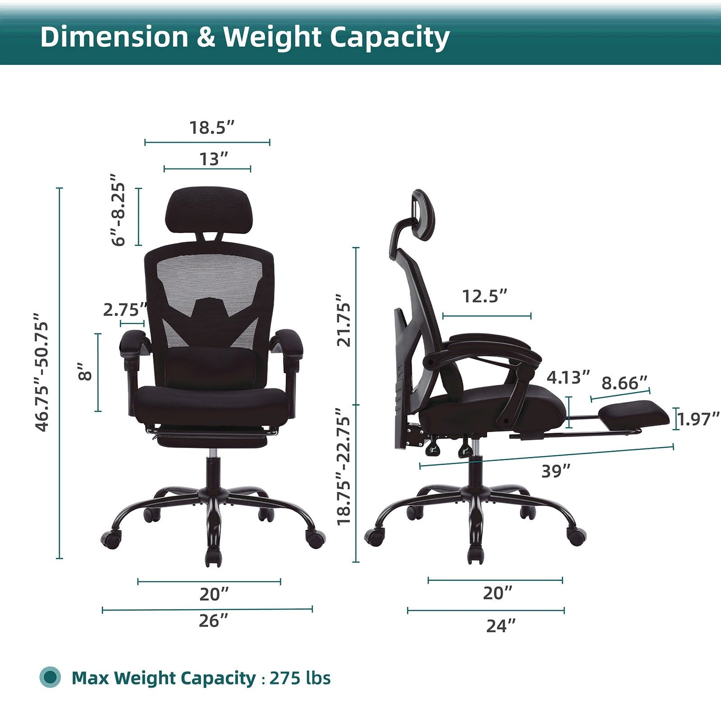 Walker Edison - Mesh High Back Ergonomic Office Chair Lumbar Support Pillow Computer Desk Chair