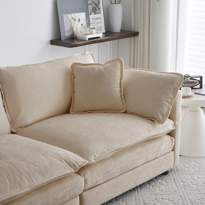 Walker Edison | Modern 3-Seater Sofa with Pillows Beige Chenille