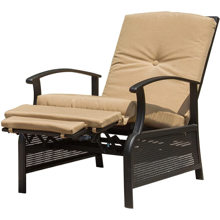 Walker Edison - Patio Recliner Chair with Cushions, Outdoor Adjustable Lounge Chair, Reclining Patio Chairs with Strong Extendable Metal Frame for Reading, Garden, Lawn (Khaki, 1 Chair)