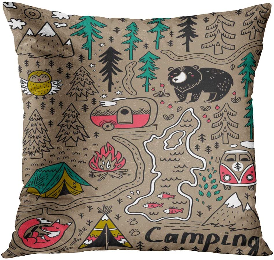 Camping Theme Throw Pillow