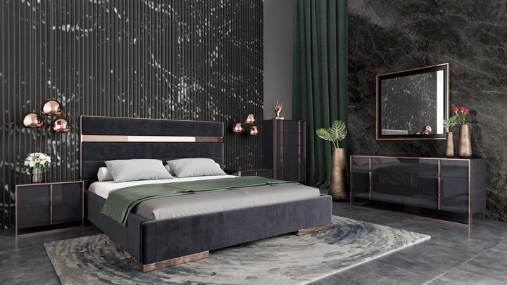 Eastern King Nova Domus Cartier Modern Black & Brushed Bronze Bedroom Set