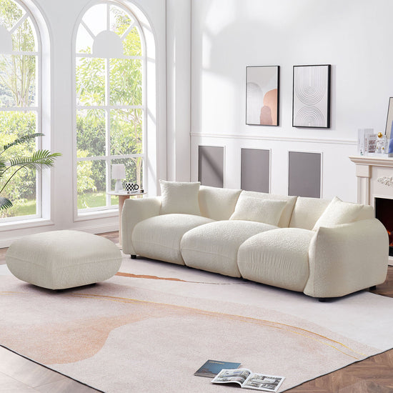 Walker Edison | Minimalist Sherpa 3-Seater Sofa with Ottoman