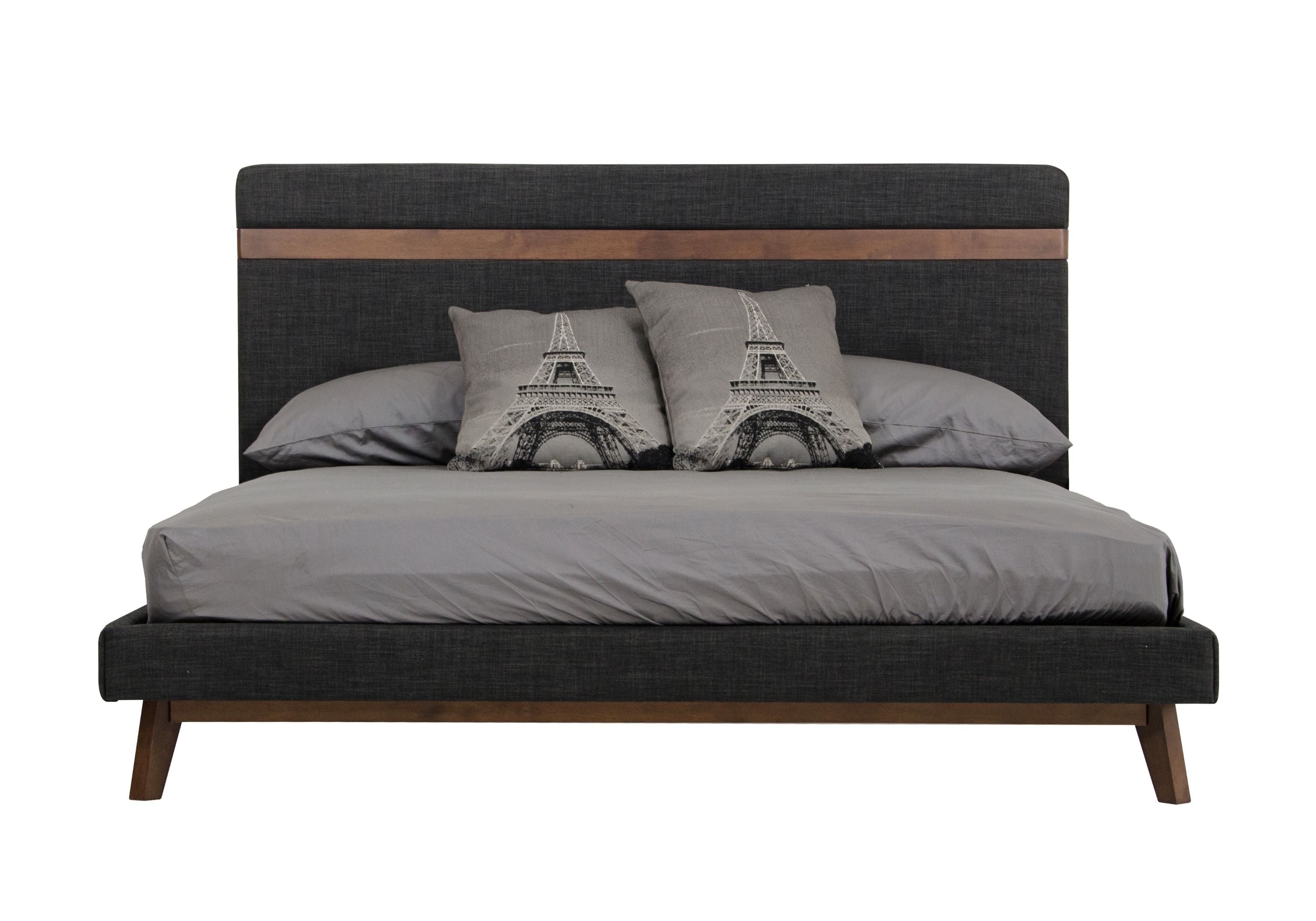 Queen Nova Domus Dali Modern Grey Fabric & Walnut Bed