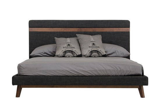 Queen Nova Domus Dali Modern Grey Fabric & Walnut Bed