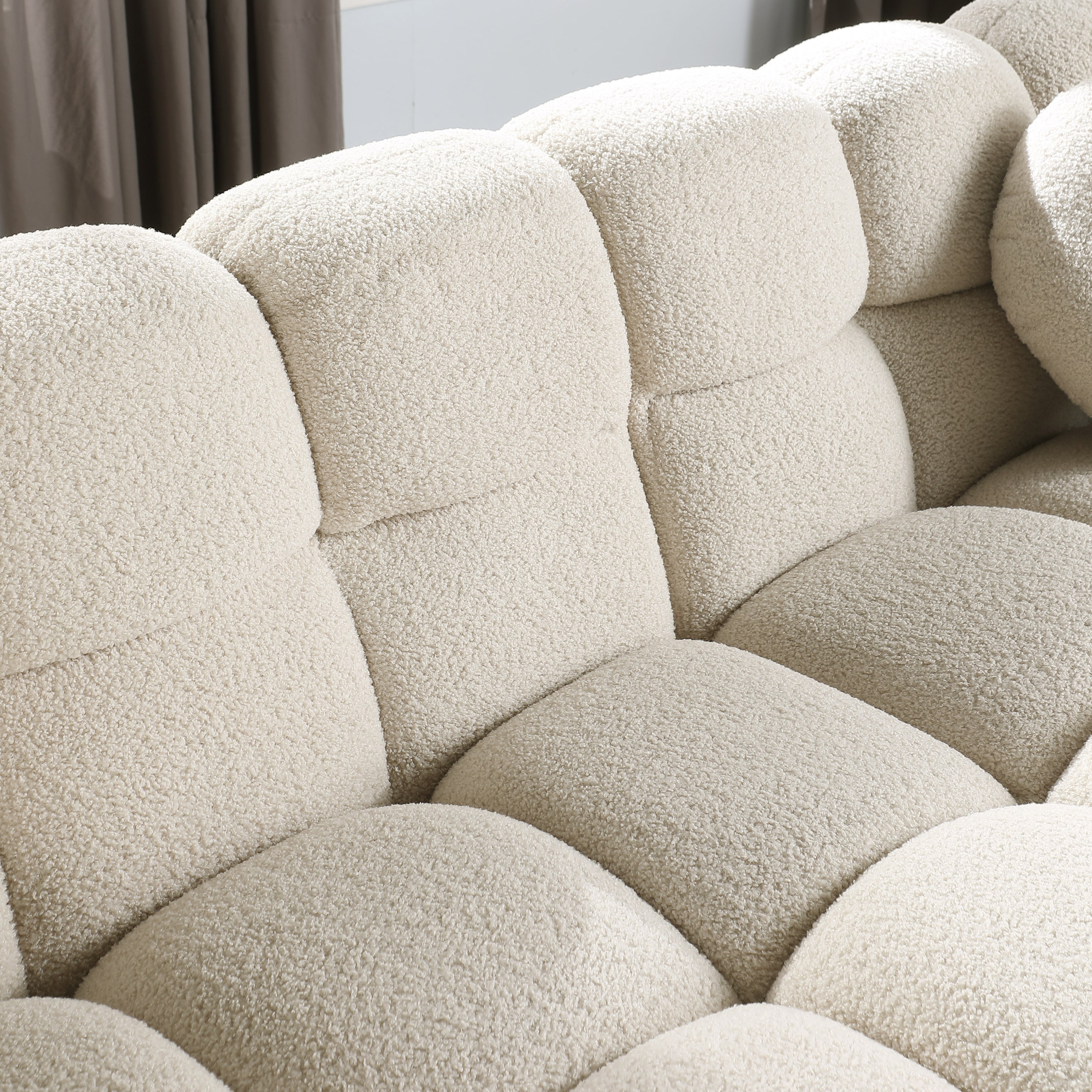 Walker Edison - 87.4 length, 35.83" depth, human body structure, marshmallow sofa, boucle sofa, 3 seater, BEIGE BOUCLE