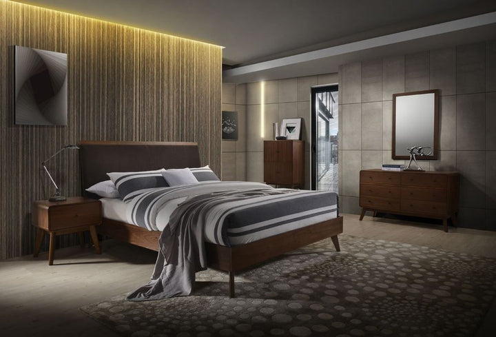 Eastern King Modrest Marshall Mid-Century Modern Brown Fabric & Walnut Bedroom Set