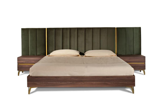 Queen Nova Domus Calabria Modern Walnut & Green Velvet Bedroom Set