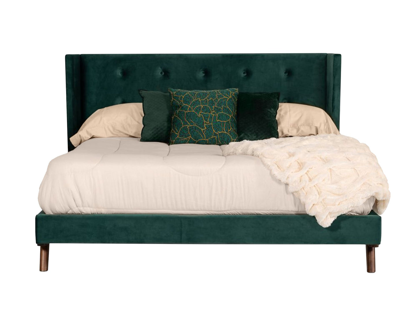 Queen Nova Domus Durango Modern Green Fabric & Walnut Bed