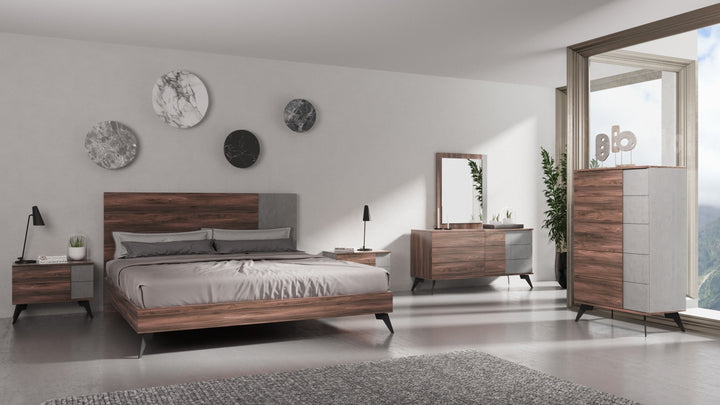 Nova Domus Palermo - Queen Italian Modern Faux Concrete & Noce Bodrum Bedroom Set