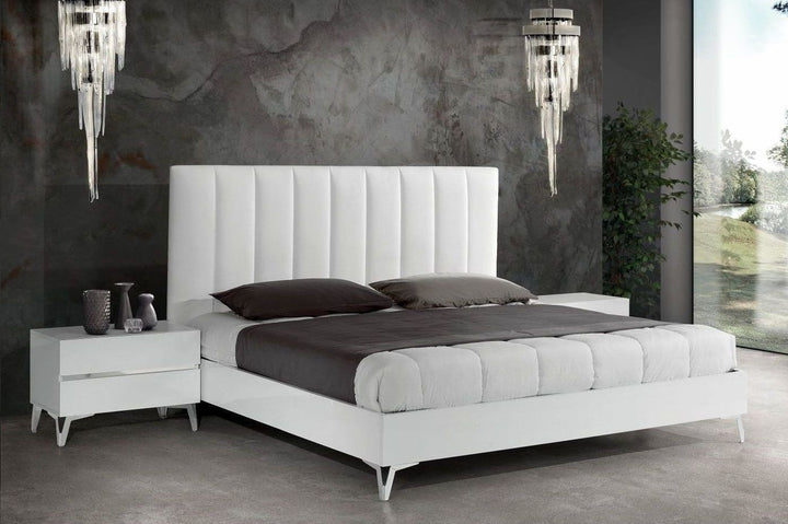 Nova Domus Angela - Queen Italian Modern White Eco Leather Bed w/ Nightstands