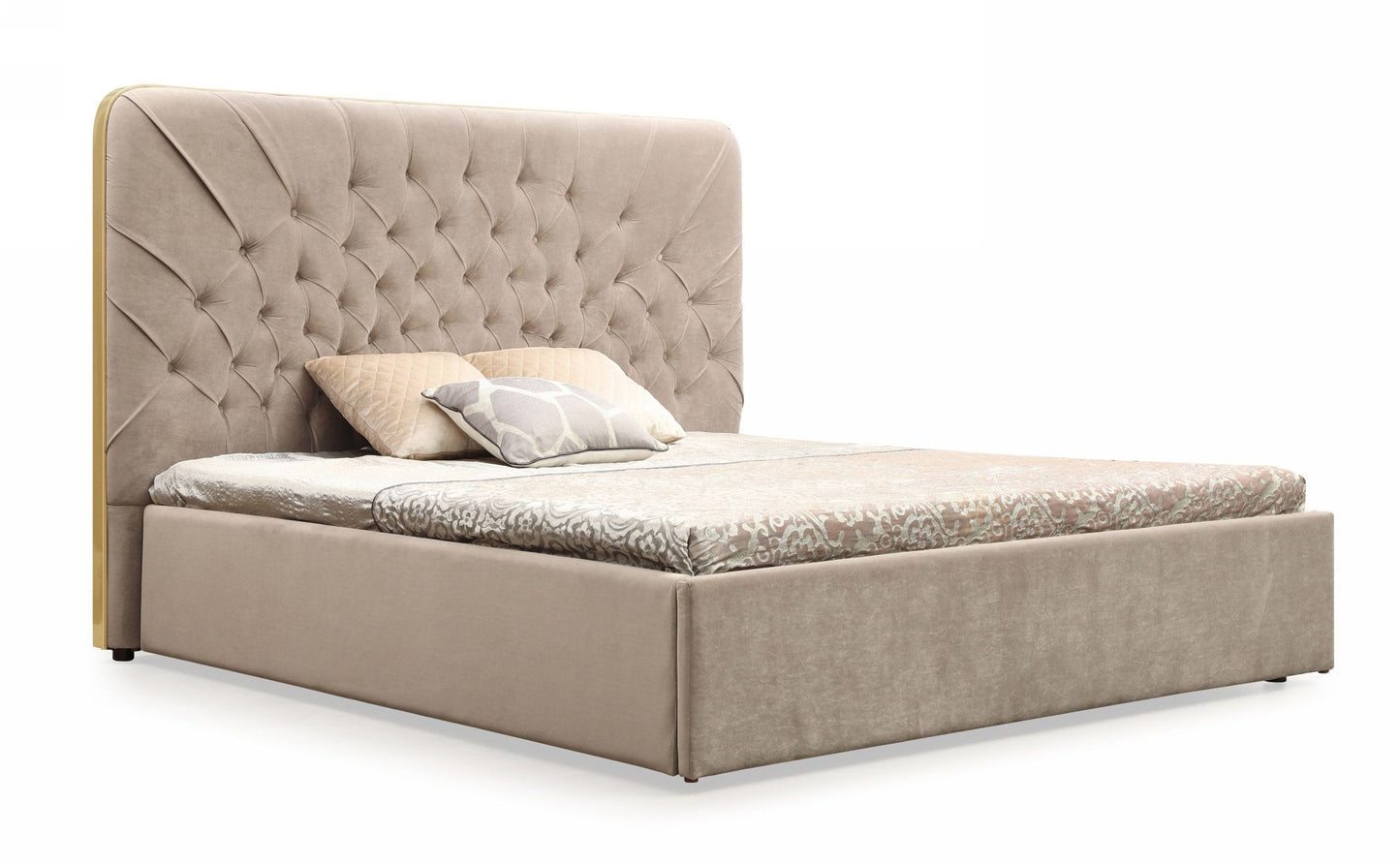 Modrest Moontide - Eastern King Glam Beige Velvet and Brushed Brass Bed