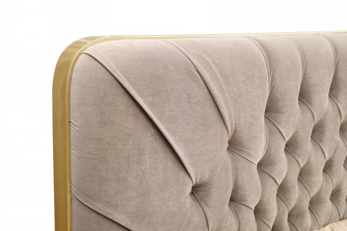 Modrest Moontide - Queen Glam Beige Velvet and Brushed Brass Bed