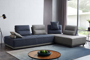 Divani Casa Glendale - Modern Blue + Grey Fabric Modular Sectional Sofa