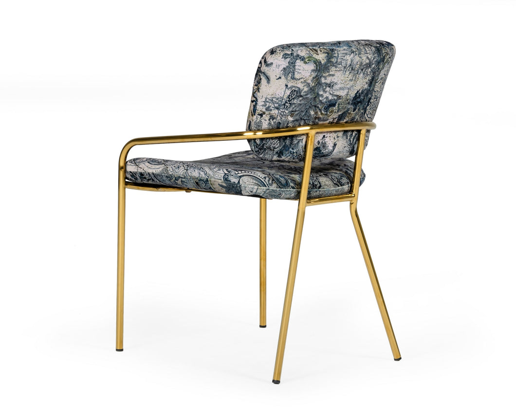 Modrest Farnon - Modern Patterned Velvet and Gold Dining Chair