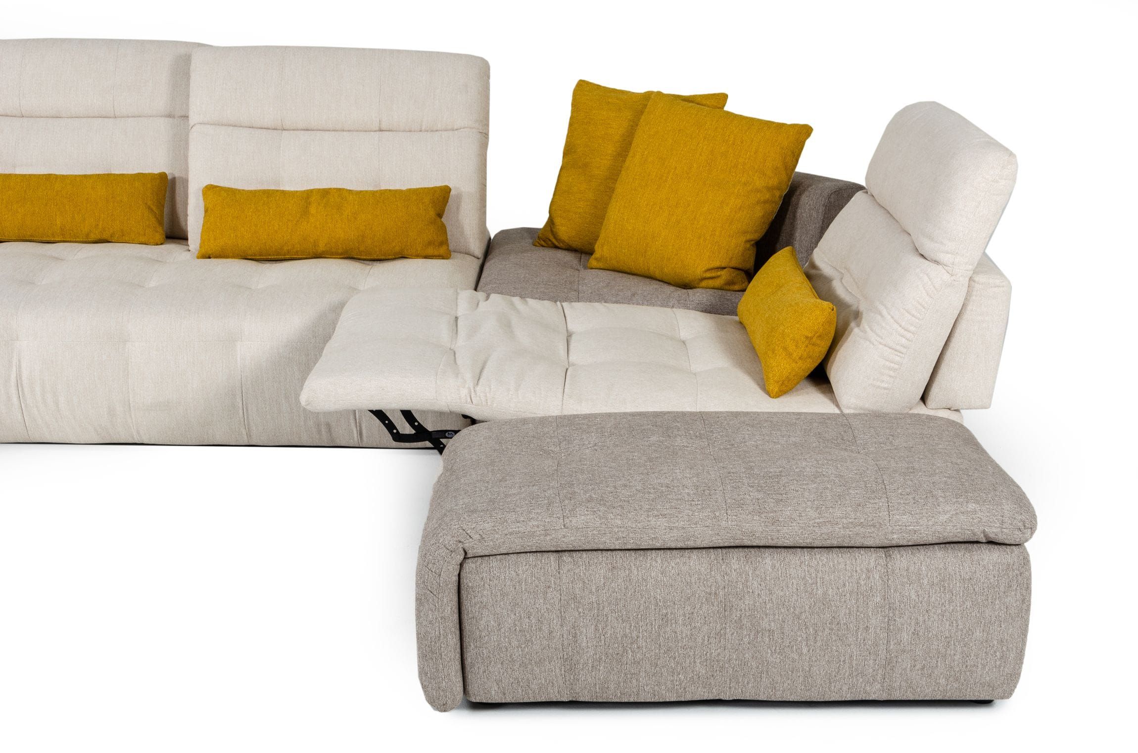 David Ferrari Natura - Italian Modern Light Taupe Fabric Sectional Sofa with Manual Recliner