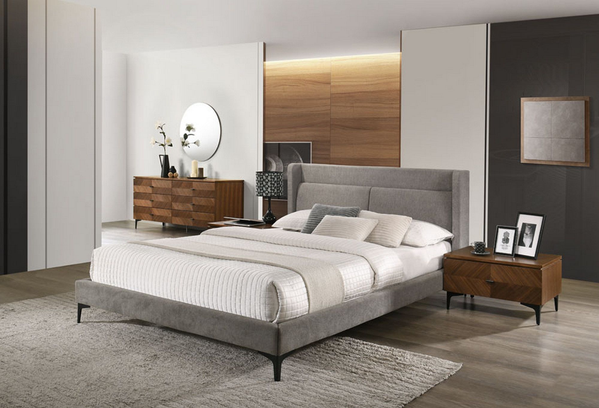 Modrest Paula - California King Mid-Century Grey Upholstered  Bed